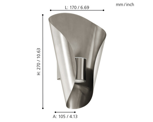 Vägglampa av metall med måttangivelser