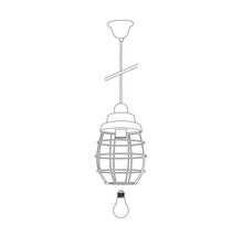 Pendellampa med skärm i form av en bur och glödlampa