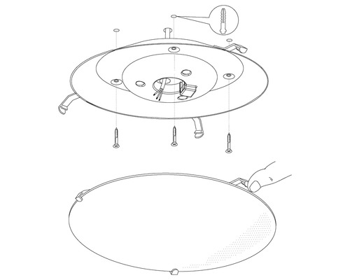 Monteringsanvisning för en taklampa med skruvar och pluggar