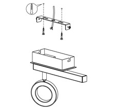 Monteringsanvisning för en LED-taklampa med skruvar och plugg
