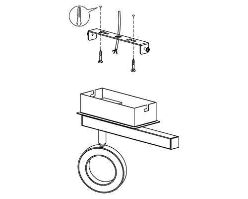 Monteringsanvisning för en LED-taklampa med skruvar och plugg