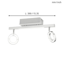 Taklampa med två runda spotlights och angiven längd