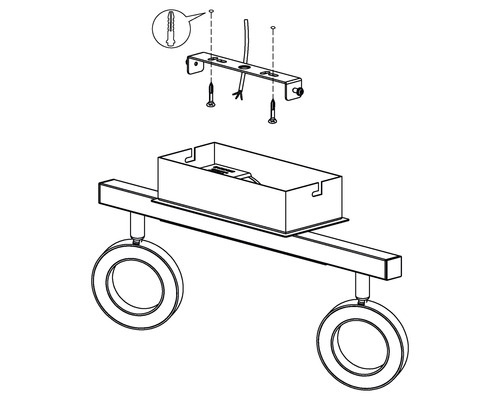 Monteringsanvisning för en taklampa med två runda lampor