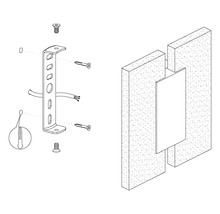 Illustration av ett monteringsfäste med skruvar och plugg för väggmontering.