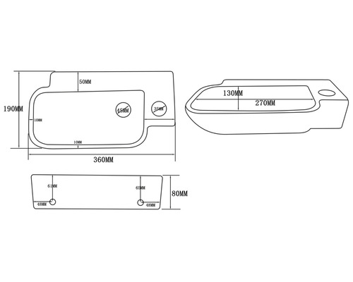 Teknisk ritning av ett tvättställ med mått