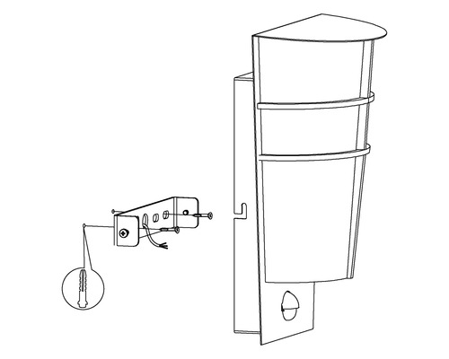 Ritning av en vägglampa med fästmaterial.