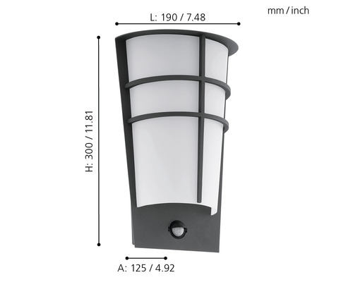 Mått på en vägglampa med rörelsesensor