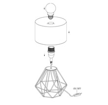 Monteringsanvisning för en bordslampa med lampskärm och metallfot