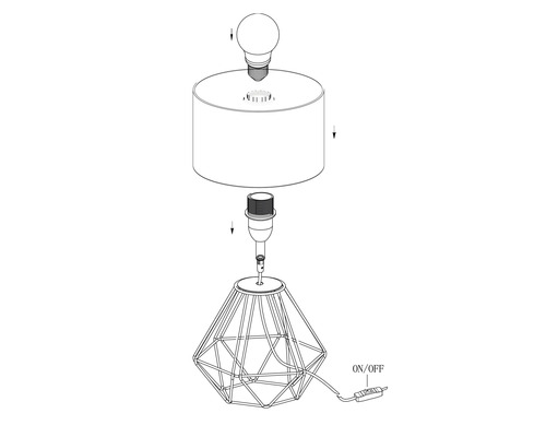 Monteringsanvisning för en bordslampa med lampskärm och metallfot