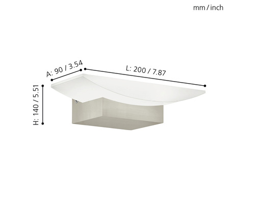 Mått på en vägglampa med rektangulär form