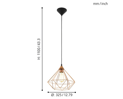 Pendellampa med geometrisk lampskärm och måttangivelser