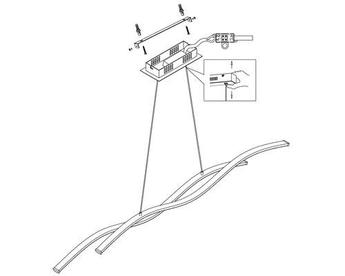Monteringsanvisning för en LED-pendellampa med en slingrande design