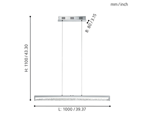 Mått för en linjär hänglampa