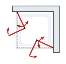 Illustration av ett duschväggsystem med svängbara element