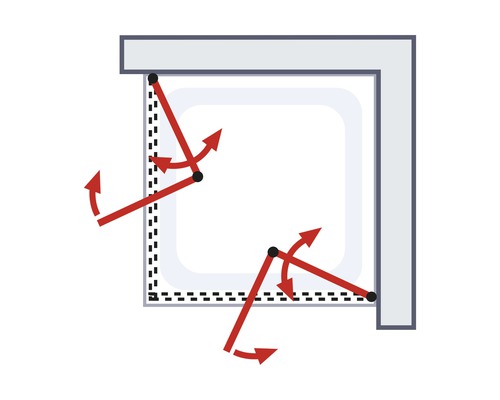 Illustration av ett duschväggsystem med svängbara element