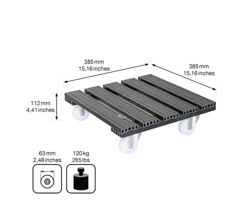 Rullbräda med dimensioner och lastkapacitetsangivelse