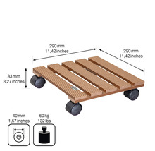 Rullbräda i trä med mått och viktkapacitet