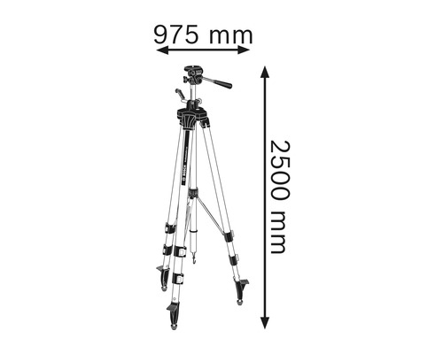 Illustration av ett avvägningsstativ med höjdmått 2500 mm och breddmått 975 mm.