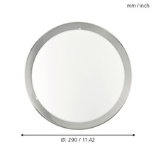 Rund taklampa med en diameter på 290 millimeter.