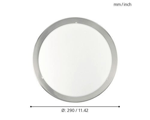 Rund taklampa med en diameter på 290 millimeter.