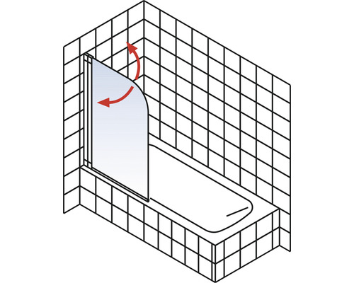 Badkar med roterande duschvägg för att illustrera rotationsfunktionen