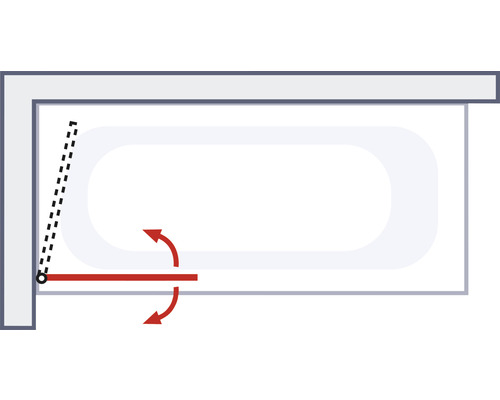 Skiss av badrumsblandare för badkar med svängradie