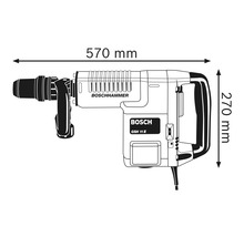 Illustration av Bosch GSH 11 E bilningshammare med mått: 570 mm längd, 270 mm höjd