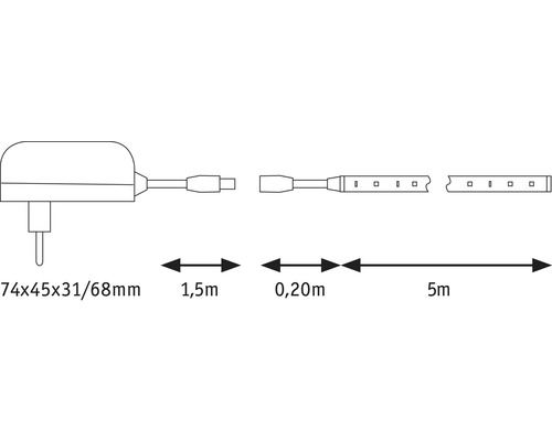 Illustration av dimensionerna och kabellängderna för en LED-lampa
