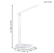 Vit LED-skrivbordslampa med måttangivelser