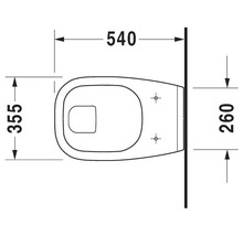 Teknisk ritning av en toalett med måtten 540, 355 och 260 millimeter.