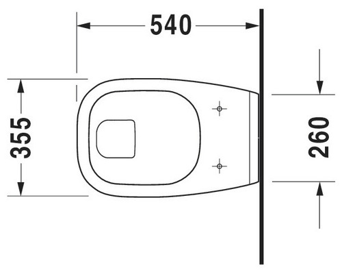 Teknisk ritning av en toalett med måtten 540, 355 och 260 millimeter.