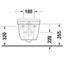 Teknisk ritning av en vägghängd toalett med dimensioner