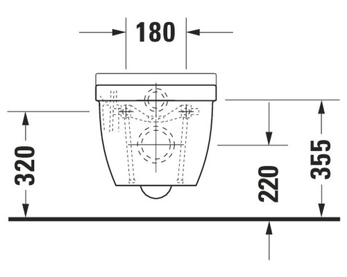 Teknisk ritning av en vägghängd toalett med dimensioner