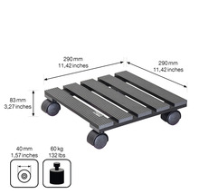 Rullbräda för växter med måtten 290 x 290 mm och en maximal lastkapacitet på 60 kg.
