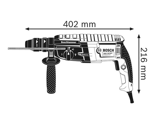 Bosch borrhammare med måtten 402 mm längd och 216 mm höjd