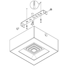 Installationsskiss av en infälld taklampa med fästmaterial