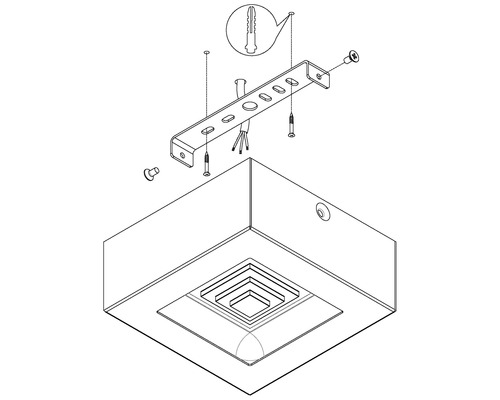 Installationsskiss av en infälld taklampa med fästmaterial