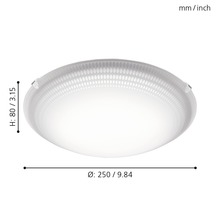 Rund taklampa med måtten 250 mm i diameter och 80 mm hög.