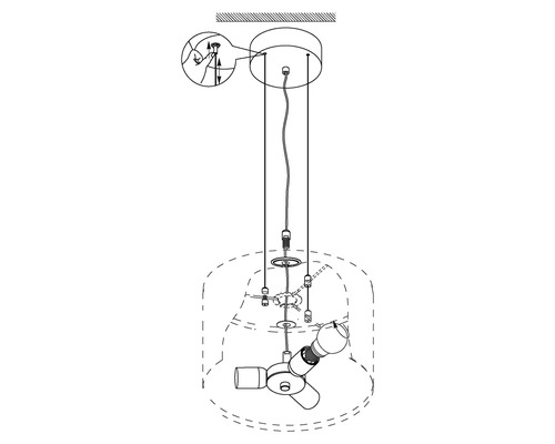 Installationsanvisning för en taklampa med tre lamphållare