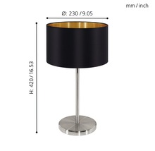 Bordslampa med svart skärm och metallfot, mått 420 x 230 millimeter