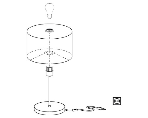 Sprängskiss av en bordslampa med lampskärm