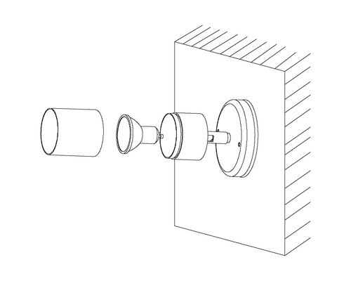 Sprängskiss av en vägglampa med glödlampa och lock