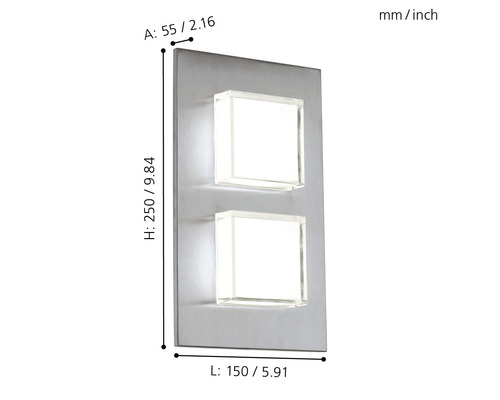 Vägglampa med två kvadratiska lampor