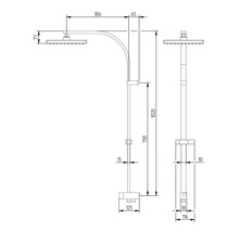 Teknisk ritning av en duschpelare med dimensioner