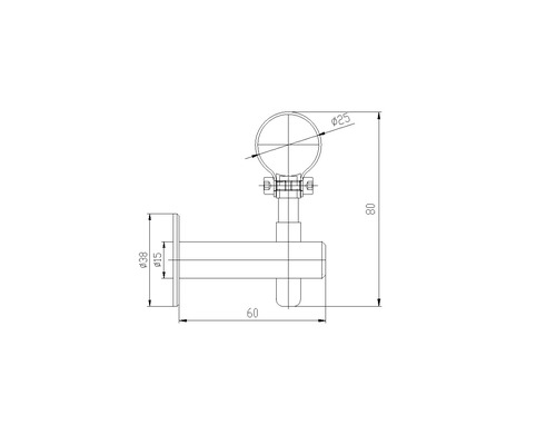 Teknisk ritning av ett badrumstillbehör med måttangivelser