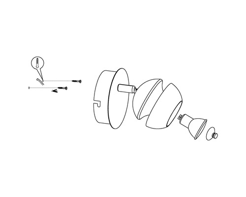 Sprängskiss av en vägglampa med monteringstillbehör