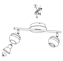 Monteringsanvisning för en taklampa med två spotlights