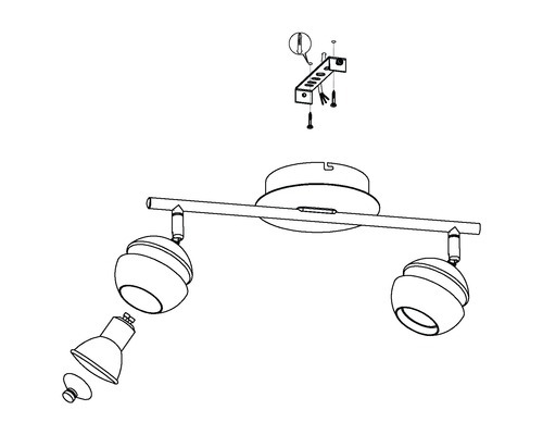 Monteringsanvisning för en taklampa med två spotlights