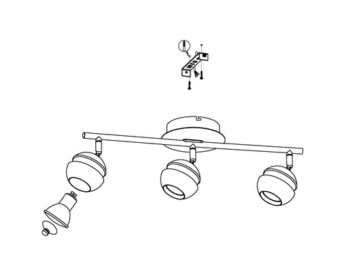 Installationsanvisningar för en taklampa med tre spotlights