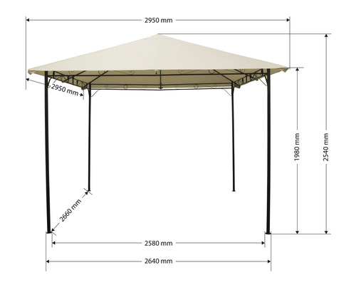 Bild av en paviljong med dimensioner.